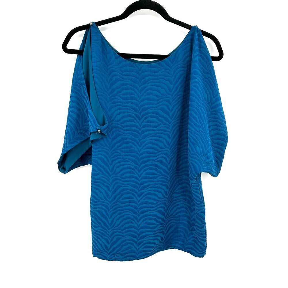 REBECCA TAYLOR Blue Textured Silk Cold Shoulder Dolman Sleeve Blouse Top Size 2